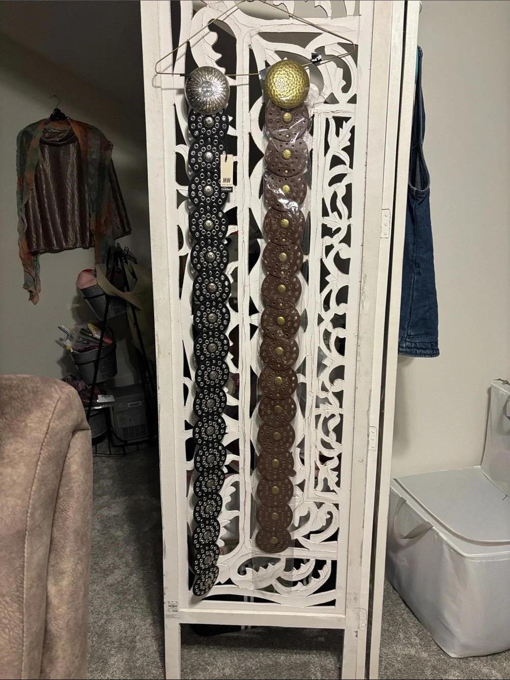 Leather Concho Belt with Decorative Medallions - Black and Brown